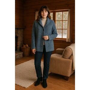 Karen Scott Blue Chunky Knit Boucle Cardigan Sweater XL Cozy Cabin Winter Layer